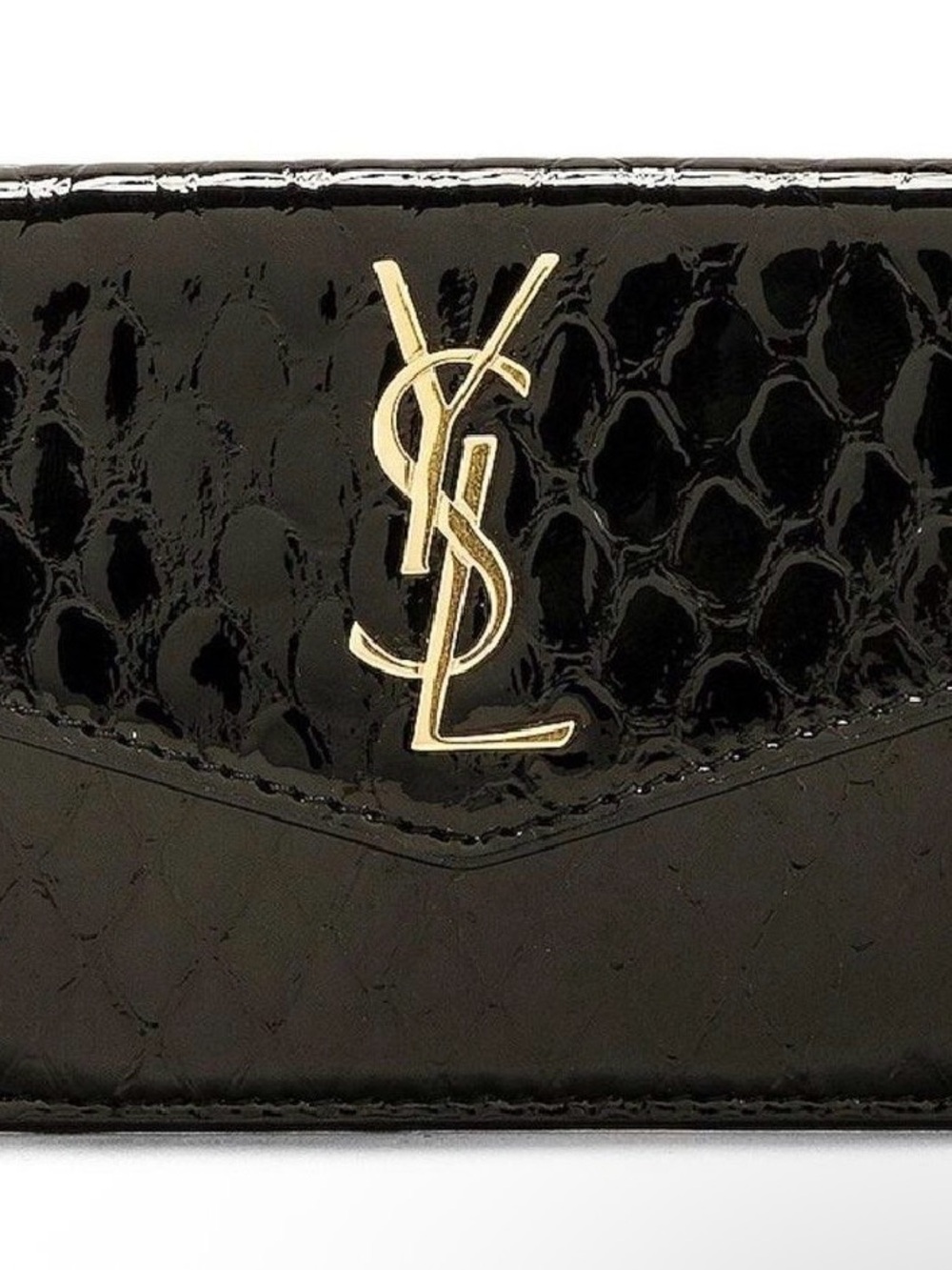 Saint Laurent NEW Black Patent Card Holder with Gold YSL Emblem - Picture 2 of 8